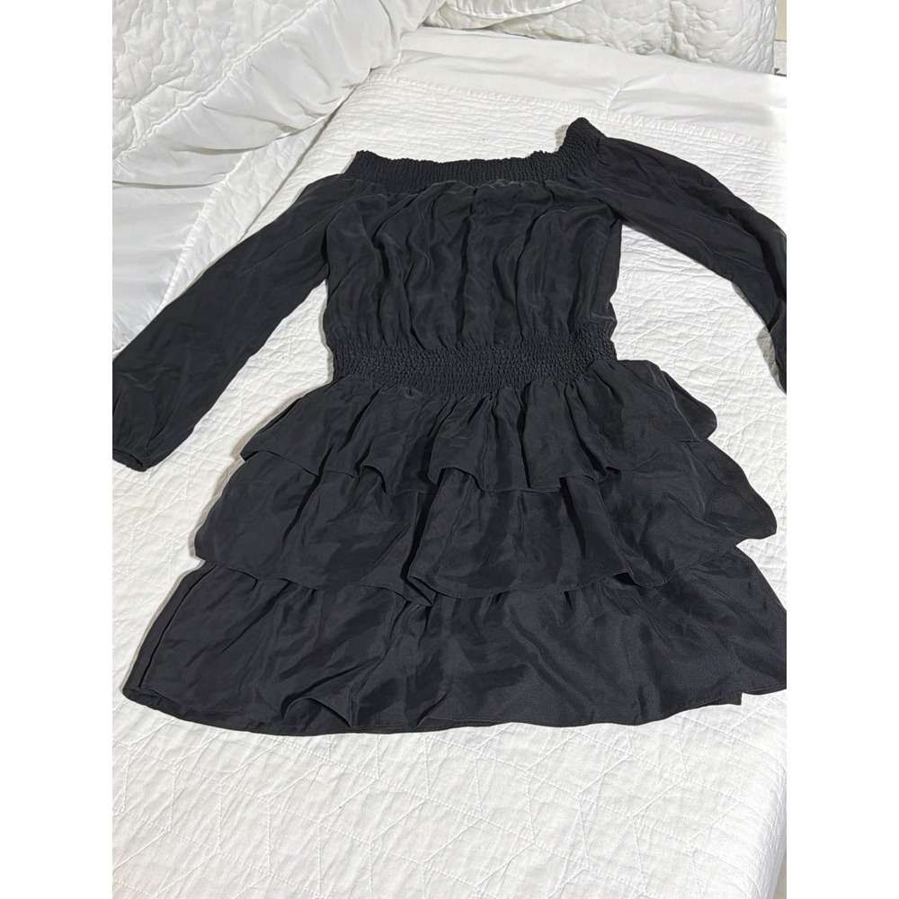 MICHAEL Michael Kors Black Off Shoulder Smocked Tiered Ruffle Mini Dress Size S